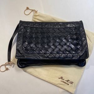 Jas MB London Weaved Leather Oversized Clutch in Black